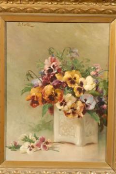 French Framed Oil on Board Still Life Painting Depicting Pansies 19th Century - 3415161