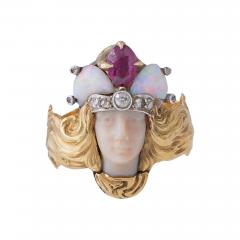 French Gem set and Carved Hardstone Face Ring - 2632915