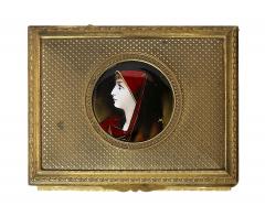 French Gilt Bronze Jewelry Box with Limoges Enamel Portrait Plaque - 3915363