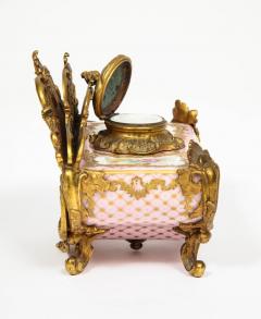 French Gilt Bronze and Pink S vres Porcelain Inkwell Letter Holder circa 1880 - 808188