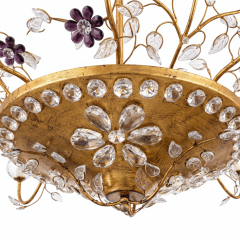 French Gilt Clear Amethyst Floral Crystal Chandelier 1940s - 4810072