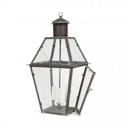 French Glass Paneled Verdigris Green and Copper Lantern - 4376406