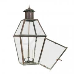 French Glass Paneled Verdigris Green and Copper Lantern - 4376407