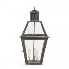 French Glass Paneled Verdigris Green and Copper Lantern - 4376408