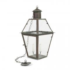 French Glass Paneled Verdigris Green and Copper Lantern - 4376410