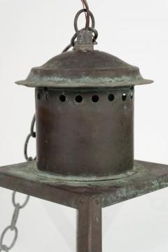 French Glass Paneled Verdigris Green and Copper Lantern - 4376411
