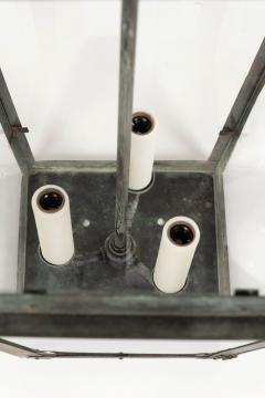 French Glass Paneled Verdigris Green and Copper Lantern - 4376415