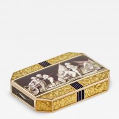 French Gold Snuffbox With Enamel Grisaille Military Games Of Putti France - 4792237