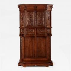 French Gothic Revival Carved Walnut Cupboard circa 1880 - 4804036