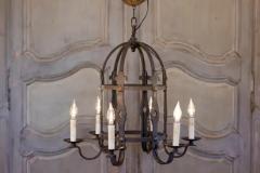 French Gothic Style Cage Shaped Wrought Iron Six Light Chandelier USA Wired - 3608510