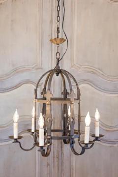 French Gothic Style Cage Shaped Wrought Iron Six Light Chandelier USA Wired - 3608519