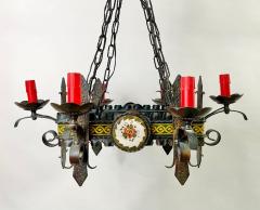 French Gothic Style Wrought Iron 6 Arms Rectangular Chandelier or Pendant - 3100636