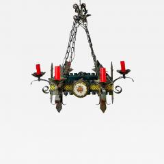 French Gothic Style Wrought Iron 6 Arms Rectangular Chandelier or Pendant - 3103198