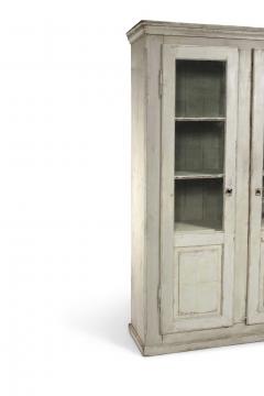 French Green Gray Painted Cabinet with Glazed Panels - 3943204