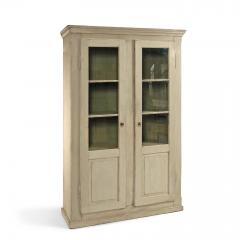 French Green Gray Painted Cabinet with Glazed Panels - 3943205