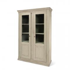 French Green Gray Painted Cabinet with Glazed Panels - 3943206