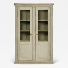 French Green Gray Painted Cabinet with Glazed Panels - 3944700