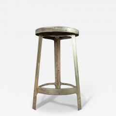 French Hammered Solid Aluminum Industrial Counter Height Bar Stool France - 2939836