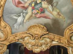 French Hand Painted Gilt Decorated Trumeau Mirror - 3329261