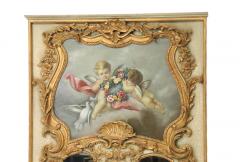 French Hand Painted Gilt Decorated Trumeau Mirror - 3329265