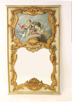 French Hand Painted Gilt Decorated Trumeau Mirror - 3329267