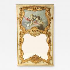 French Hand Painted Gilt Decorated Trumeau Mirror - 3333719