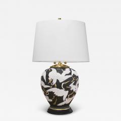 French Hand Painted Porcelain Table Lamp with Cranes Motif 1950s - 4015363