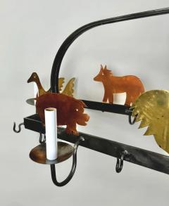 French Hanging Iron Pot Pan Farm Animal Figures Chandelier Pendant 10 bulbs - 3729040