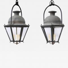 French Hexagonal Three Light Copper Lanterns with Domed Tops Two Sold Each - 3592811
