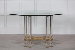 French Hollywood Regency Lucite Glass Brass Dining Table - 2680599