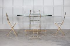 French Hollywood Regency Lucite Glass Brass Dining Table - 2680601