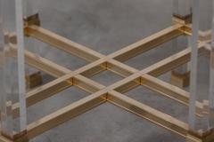 French Hollywood Regency Lucite Glass Brass Dining Table - 2680602