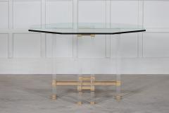 French Hollywood Regency Lucite Glass Brass Dining Table - 2680605