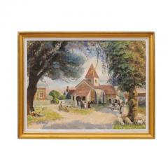 French Impressionist Style 1950s Oil on Canvas Painting Depicting a Small Church - 3491409