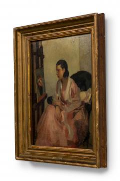 French Impressionist portrait of a young lady studying a still life painting by - 4630143