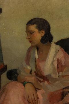 French Impressionist portrait of a young lady studying a still life painting by - 4630147