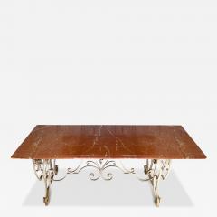 French Iron Rojo Alicante Marble Dining Table - 3978919