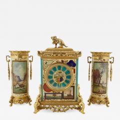 French Japonisme Gilt Metal Mounted Three Piece Porcelain Clock Garniture - 641764