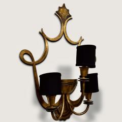 French Large Pair of Three Armed Bronze Wall Lights circa 1940 - 4242968