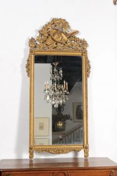 French Late 18th Century Louis XVI Period Giltwood Mirror with Carved Crest - 3424165