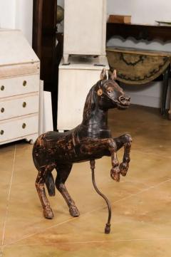 French Late 19th Century Carved Carousel Prancing Horse Sculpture with Patina - 3538425