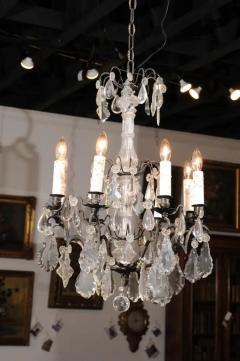 French Late 19th Century Eight Arm Crystal Chandelier with Dark Metal Armature - 3422573