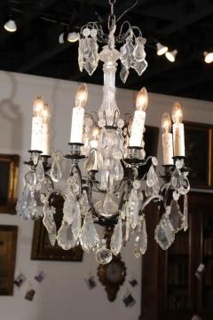 French Late 19th Century Eight Arm Crystal Chandelier with Dark Metal Armature - 3422577