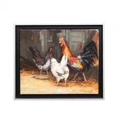French Late 20th Century Framed and Signed Oil on Canvas Barnyard Scene Painting - 3491455