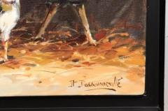 French Late 20th Century Framed and Signed Oil on Canvas Barnyard Scene Painting - 3491565