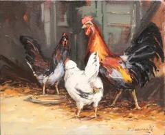 French Late 20th Century Framed and Signed Oil on Canvas Barnyard Scene Painting - 3492154