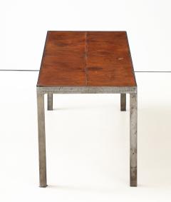 French Leather Metal Coffee Table France C 1950 s - 4662888
