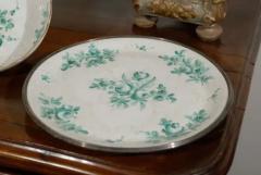 French Limoges Porcelain Bowl with Green Bouquet of Roses and Underplate - 3415365