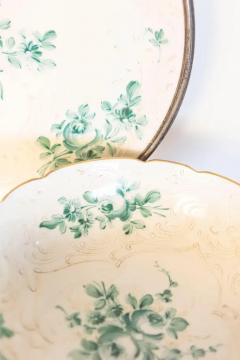 French Limoges Porcelain Bowl with Green Bouquet of Roses and Underplate - 3660779