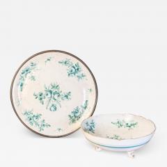 French Limoges Porcelain Bowl with Green Bouquet of Roses and Underplate - 3663568